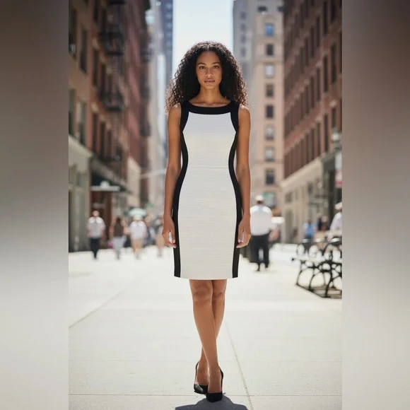 Calvin Klein Black and White Colorblock Midi Dress - Picture 1 of 6